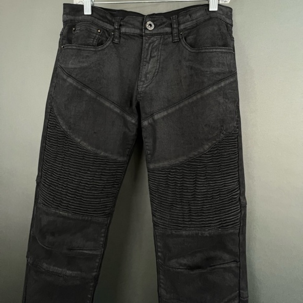 Rare Designer Black Crash Moto Jeans Balmain Style Ribbed Darted Denim 💨 - Picture 3 of 10